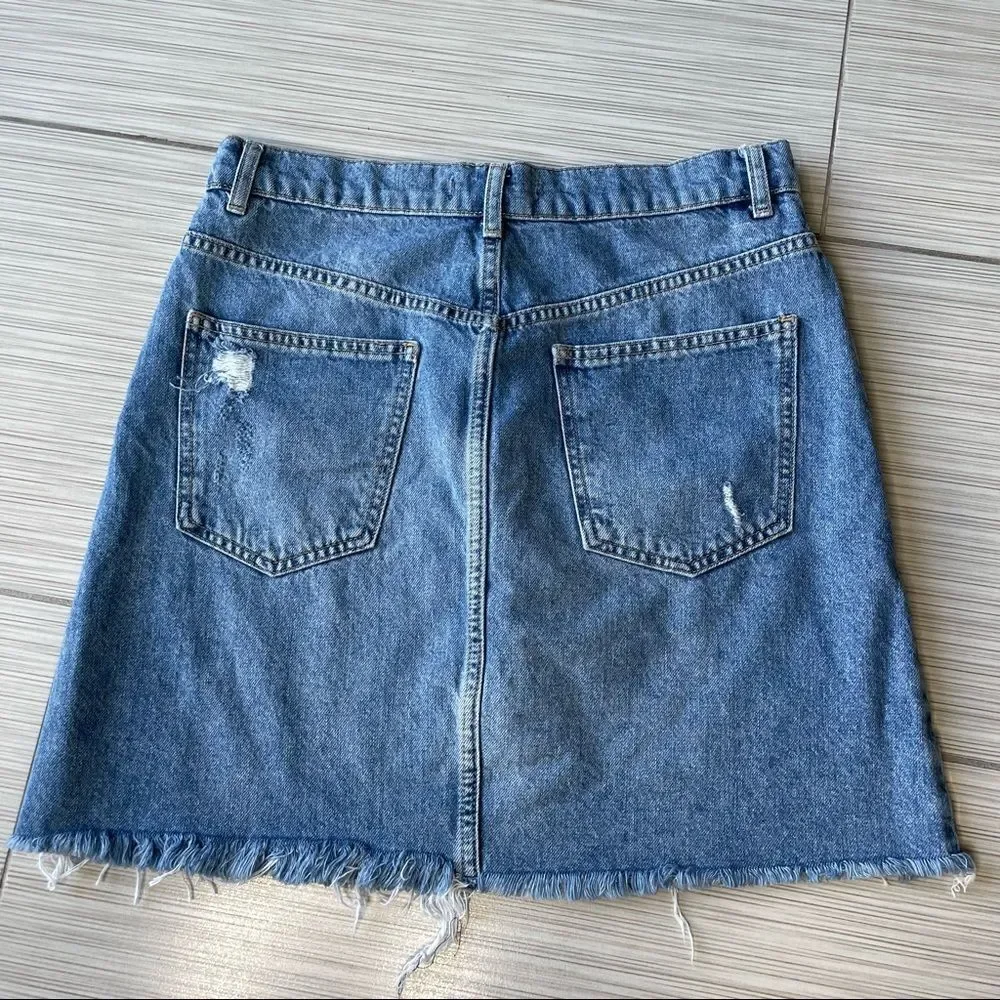 We the Free Hallie Washed Denim Distressed Skirt Size 28